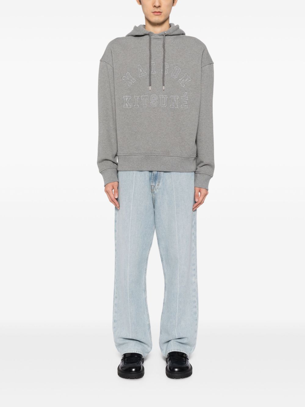 Maison Kitsuné logo-embroidered Cotton Hoodie Grey Maison-Kitsune Men Hoodies