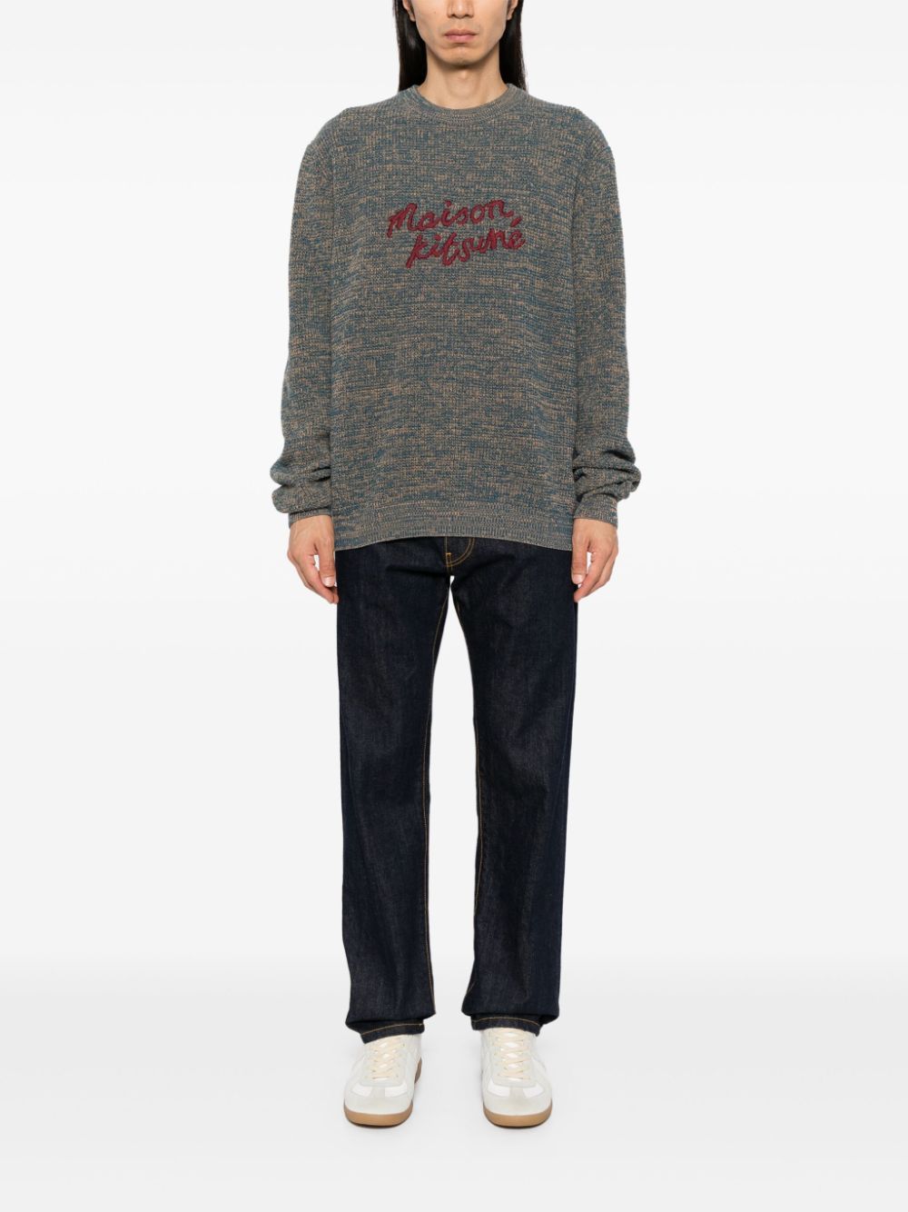 Maison-Kitsune Knitted Sweaters Men Maison Kitsuné Handwriting Jumper Blue