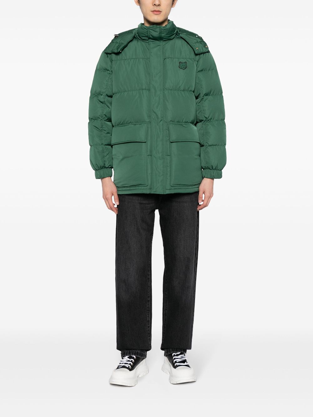 Maison-Kitsune Maison Kitsuné Fox-patch Hooded Padded Coat Green Men Down Coats