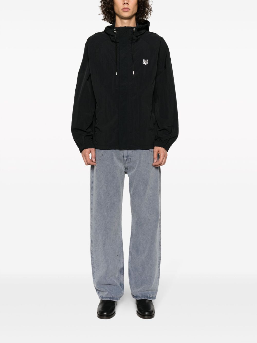 Maison Kitsuné Fox Head-patch Hooded Windbreaker Black Maison-Kitsune Men Sport Jackets & Windbreakers