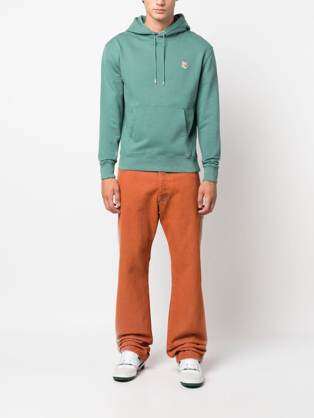 Maison-Kitsune Maison Kitsuné Fox-motif Cotton Hoodie Green Men Hoodies