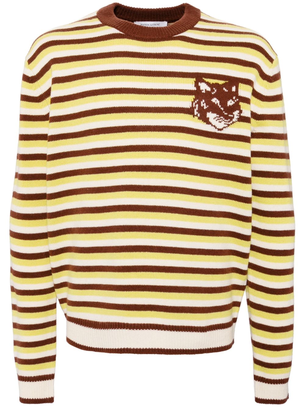 Maison-Kitsune Knitted Sweaters Men Maison Kitsuné Fox Head Intarsia Striped Jumper Green