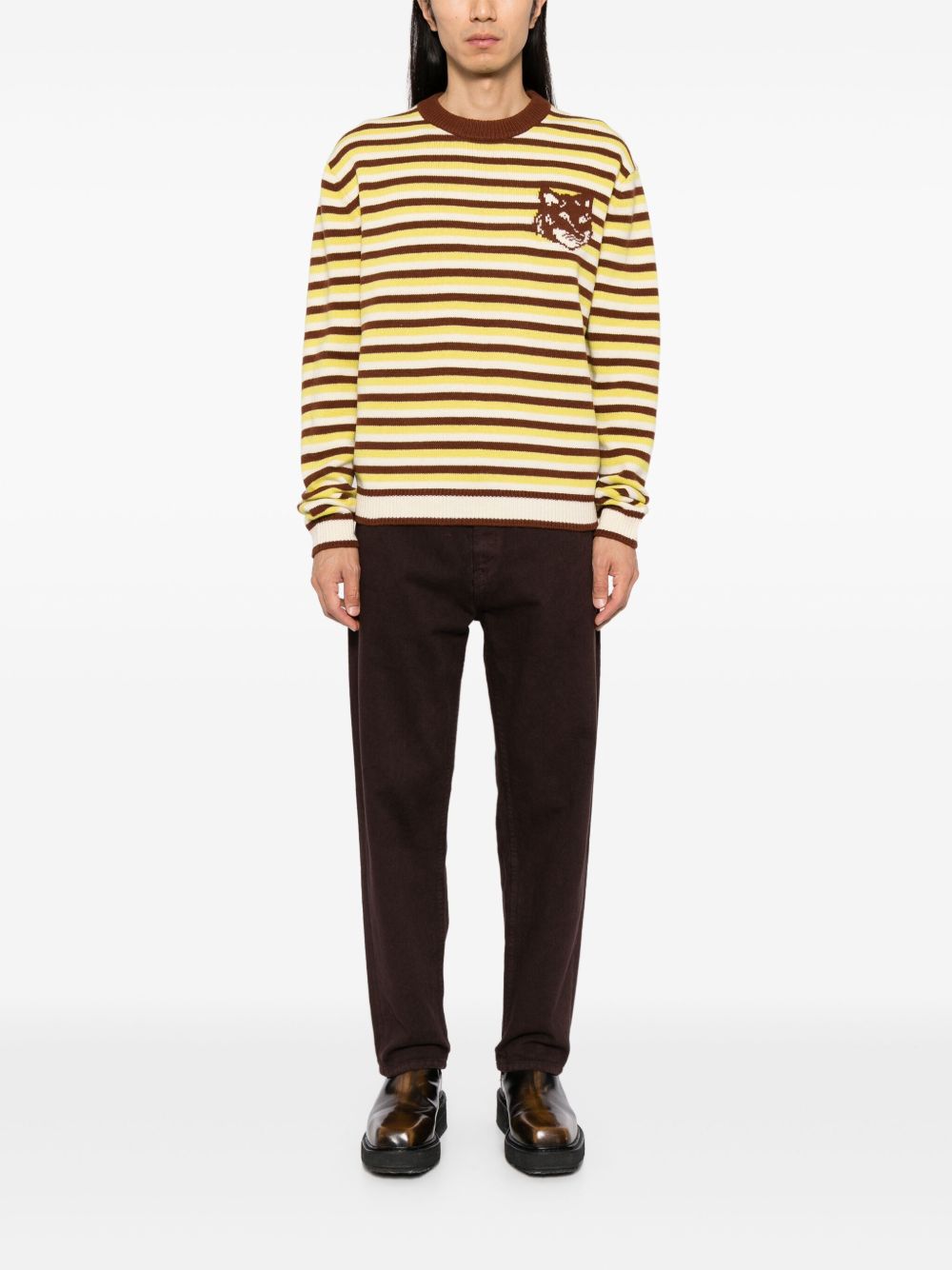 Maison-Kitsune Knitted Sweaters Men Maison Kitsuné Fox Head Intarsia Striped Jumper Green