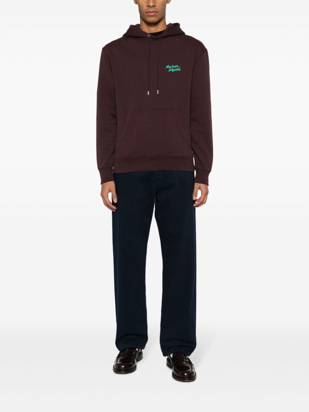 Maison Kitsuné logo-embroidered Cotton Hoodie Brown Maison-Kitsune Men Hoodies