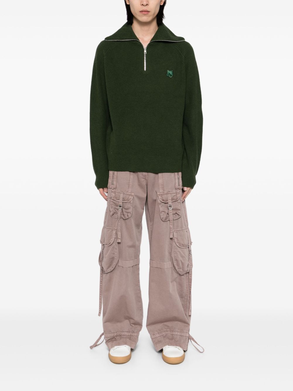 Maison-Kitsune Knitted Sweaters Men Maison Kitsuné zip-collar Jumper Green