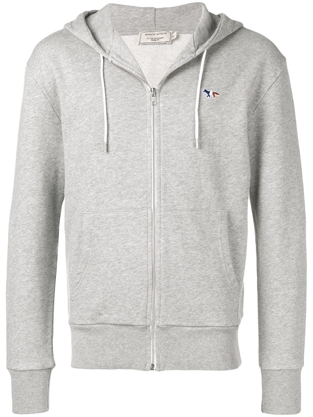 Maison-Kitsune Maison Kitsuné Embroidered Logo Zipped Hoodie Grey Men Hoodies