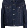Maison-Kitsune Denim Jackets Men Maison Kitsuné logo-embroidered Cotton Denim Jacket Blue