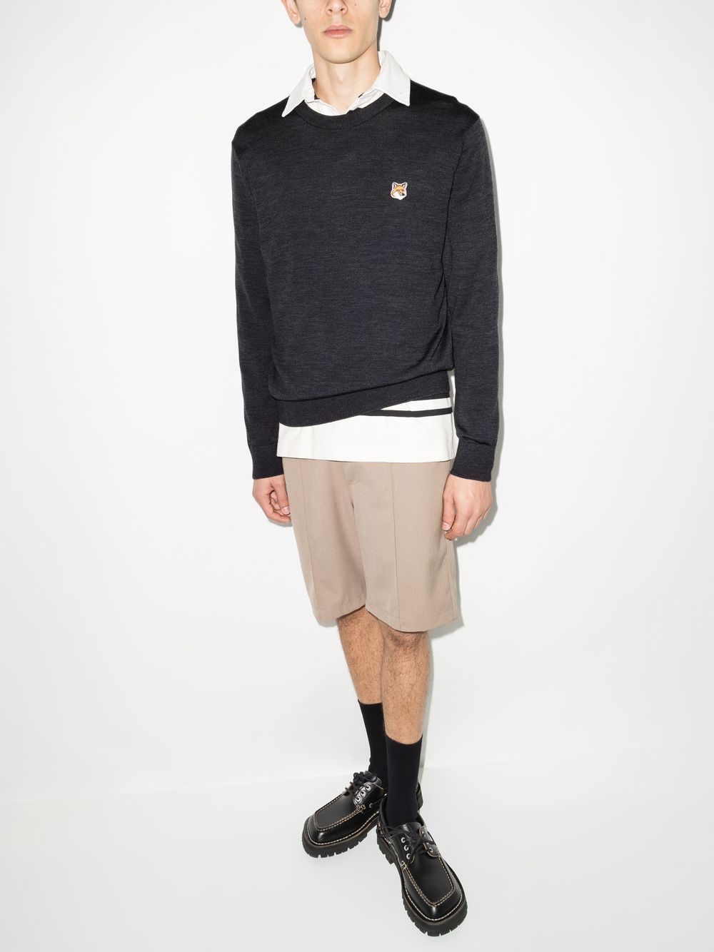 Maison Kitsuné Fox Head Wool Jumper Grey Maison-Kitsune Men Knitted Sweaters