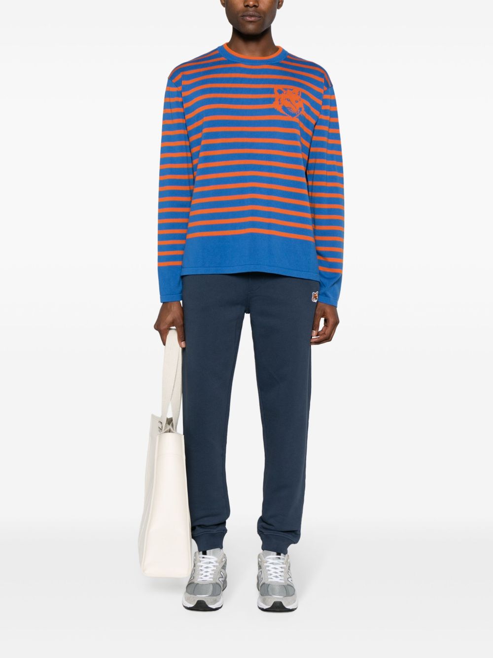 Maison-Kitsune Maison Kitsuné logo-patch Cotton Track Trousers Blue Men Sweatpants