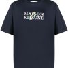 Maison Kitsuné logo-embroidered crew-neck T-shirt Blue Men T-Shirts Maison-Kitsune
