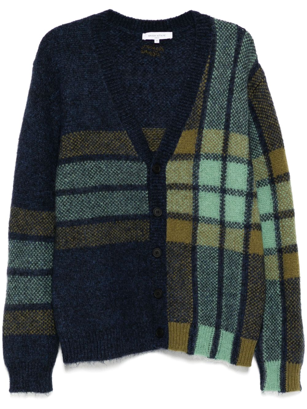 Maison Kitsuné Checked Intarsia Cardigan Green Men Cardigans Maison-Kitsune