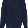 Maison-Kitsune Maison Kitsuné Fox head-patch V-neck Cardigan Blue Men Cardigans