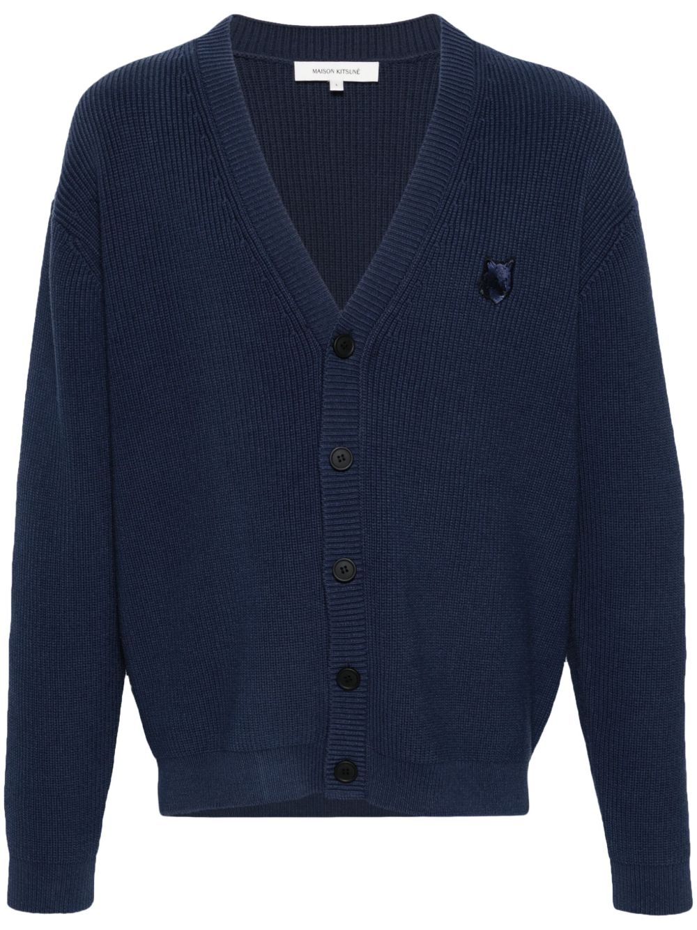 Maison-Kitsune Maison Kitsuné Fox head-patch V-neck Cardigan Blue Men Cardigans