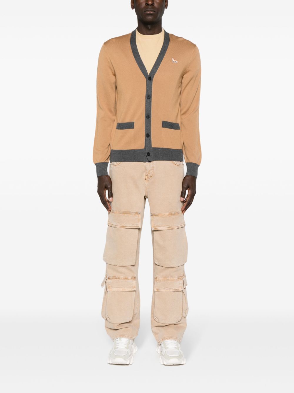 Men Cardigans Maison-Kitsune Maison Kitsuné Baby Fox-patch Wool Cardigan Neutrals
