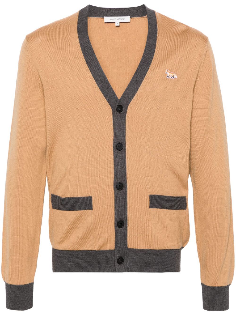 Men Cardigans Maison-Kitsune Maison Kitsuné Baby Fox-patch Wool Cardigan Neutrals