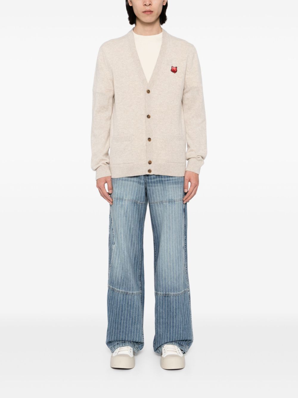 Maison Kitsuné Bold Fox Head Patch Comfort Cardigan Neutrals Maison-Kitsune Men Cardigans