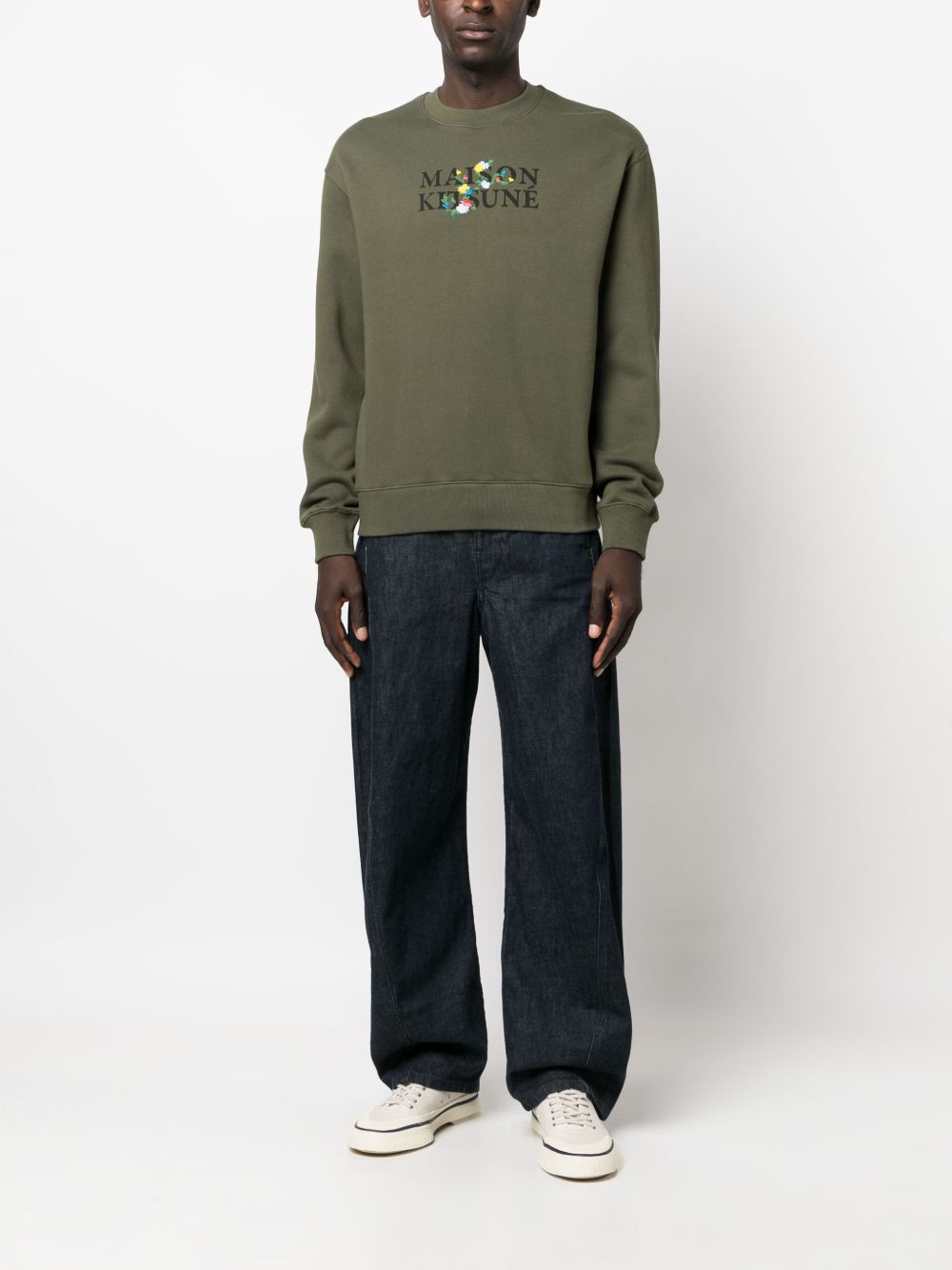Maison Kitsuné floral-embroidered Cotton Sweatshirt Green Maison-Kitsune Men Sweatshirts