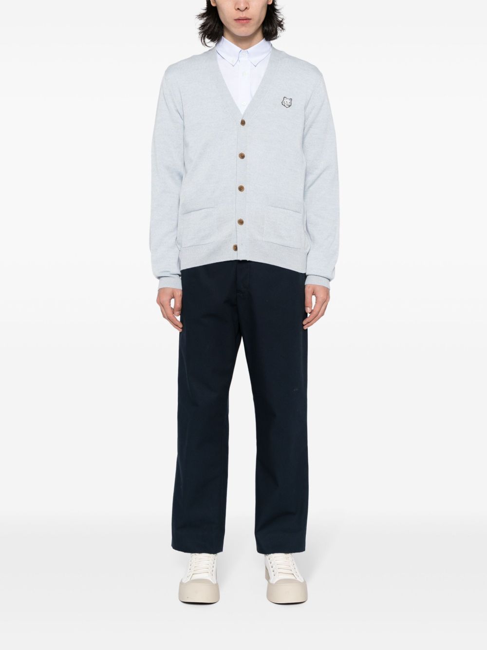 Men Cardigans Maison-Kitsune Maison Kitsuné Fox Head-appliqué Wool Cardigan Blue