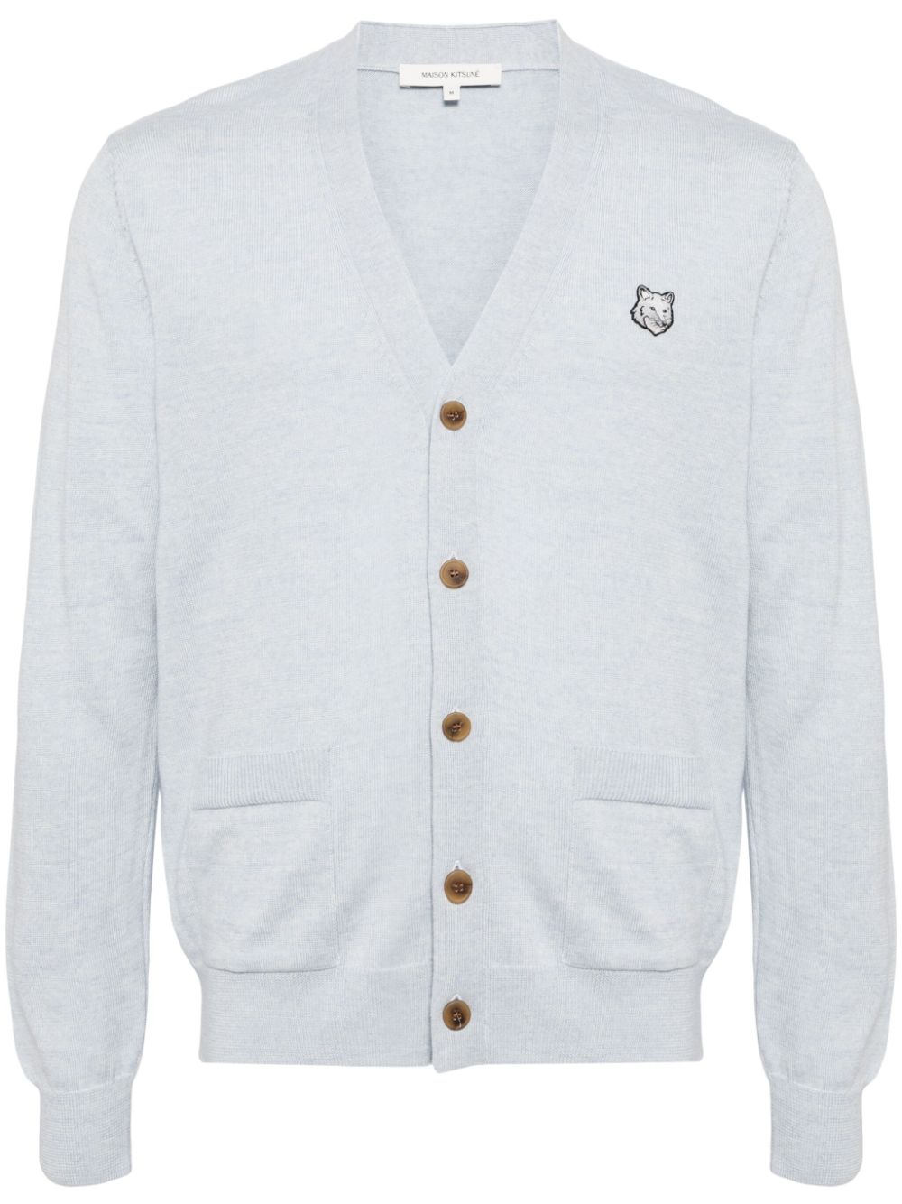 Men Cardigans Maison-Kitsune Maison Kitsuné Fox Head-appliqué Wool Cardigan Blue