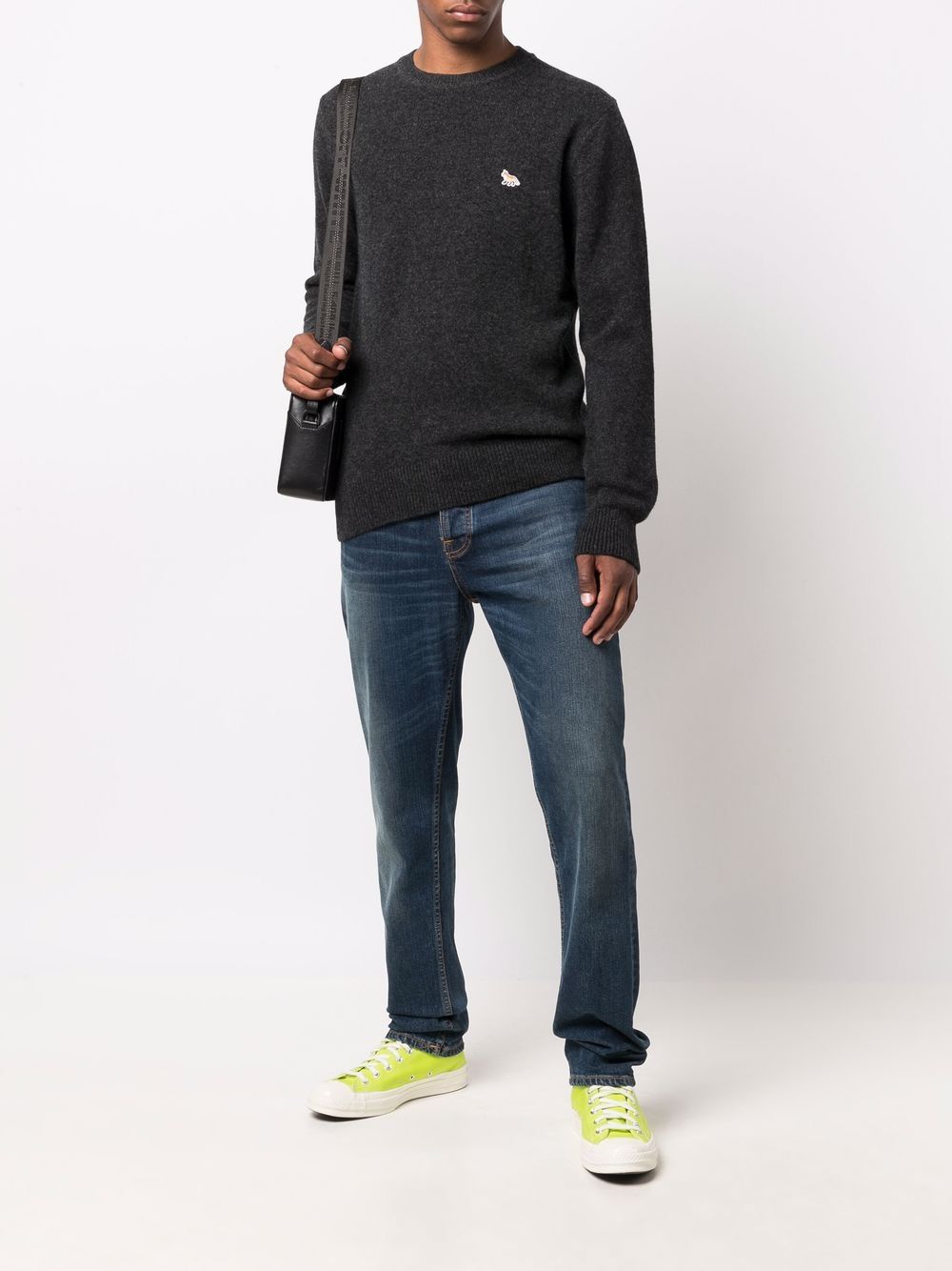 Maison-Kitsune Maison Kitsuné Logo Embroidered Jumper Grey Men Knitted Sweaters