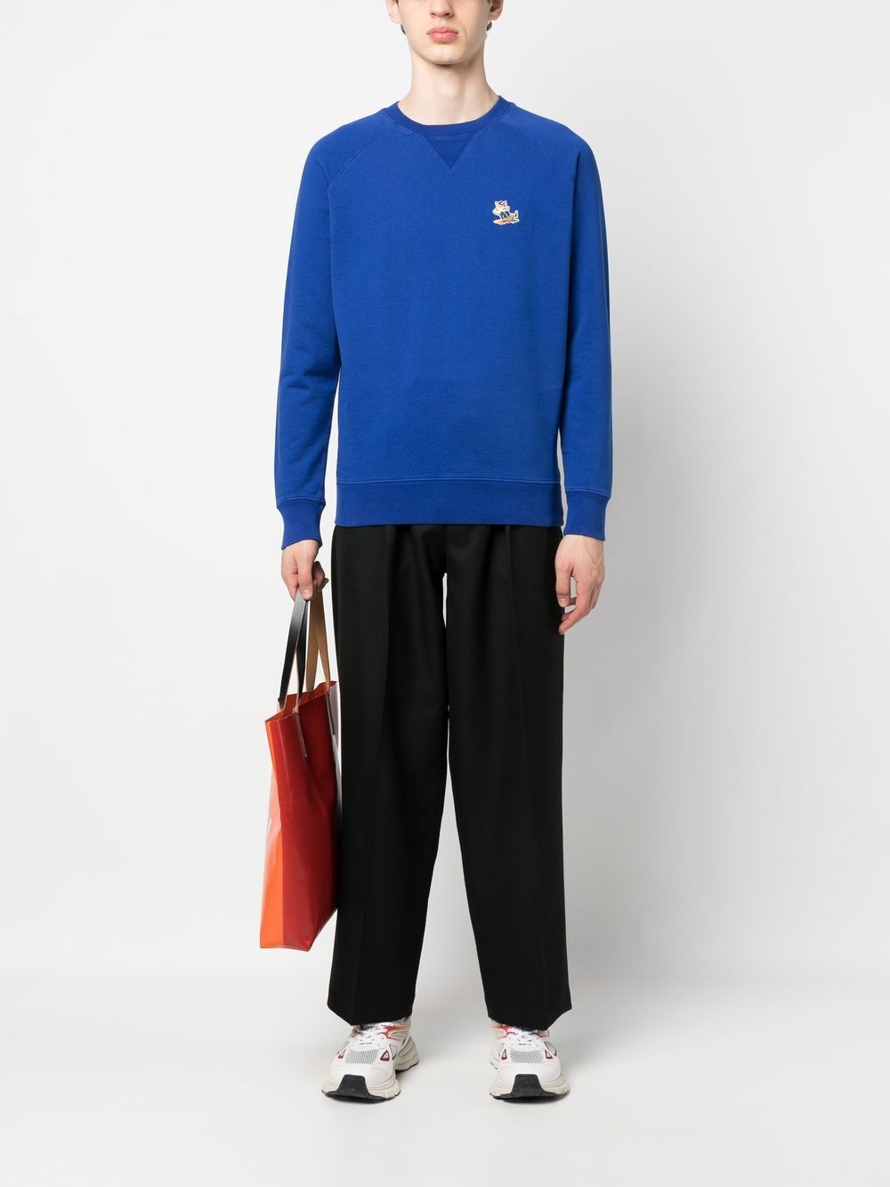 Maison Kitsuné fox-patch Cotton Sweatshirt Blue Maison-Kitsune Men Sweatshirts
