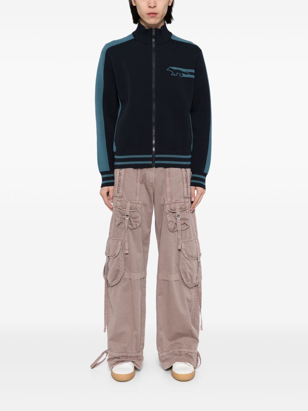 Maison Kitsuné zip-up Sweater Blue Maison-Kitsune Men Knitted Sweaters
