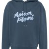 Maison-Kitsune Hoodies Men Maison Kitsuné logo-patch Cotton Hoodie Blue