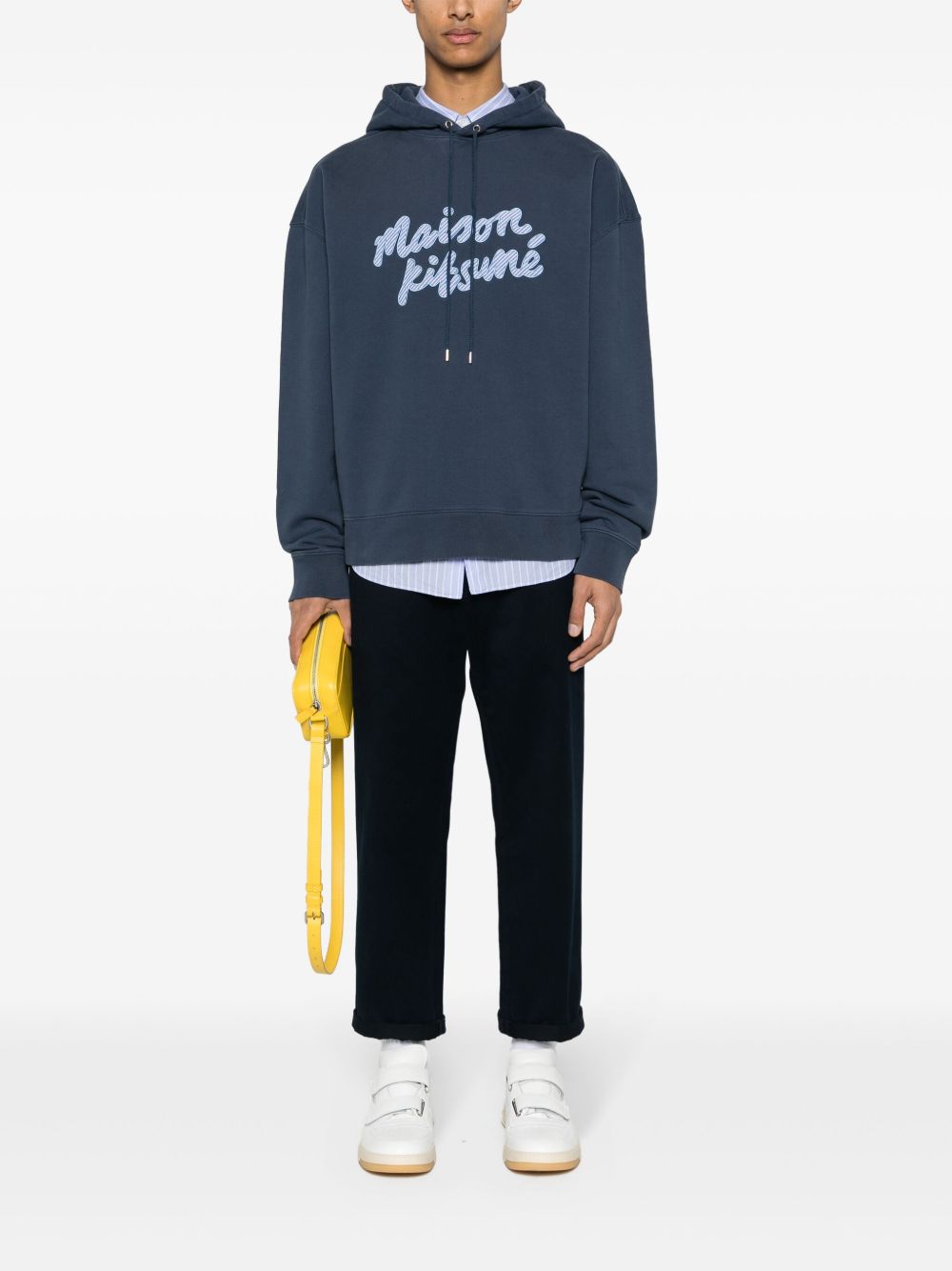Maison-Kitsune Hoodies Men Maison Kitsuné logo-patch Cotton Hoodie Blue