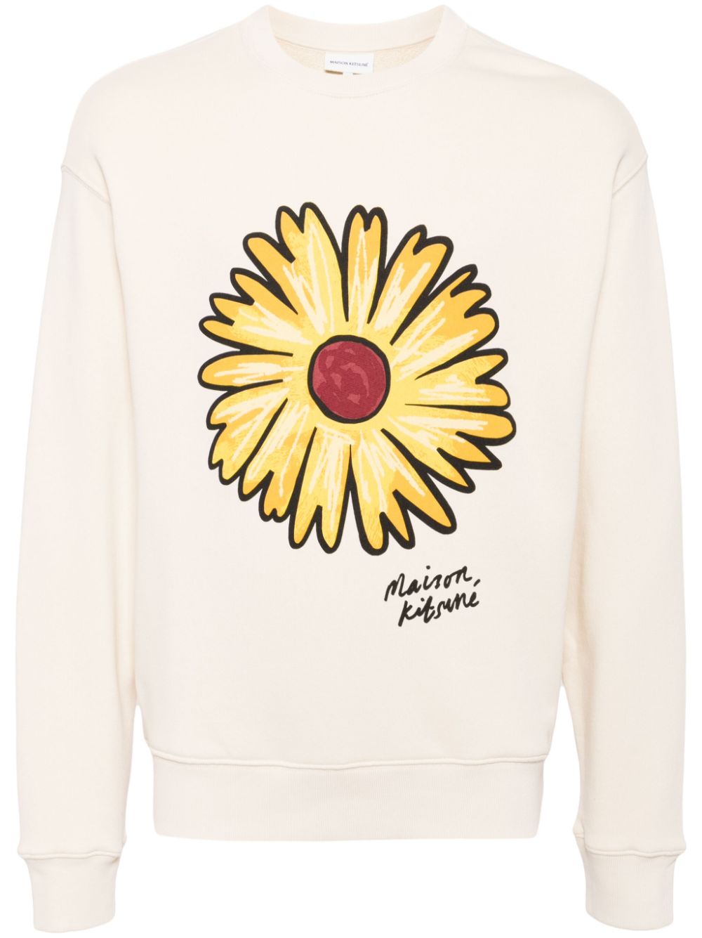 Men Sweatshirts Maison-Kitsune Maison Kitsuné Sunflower Motif Long Sleeve Sweater Neutrals