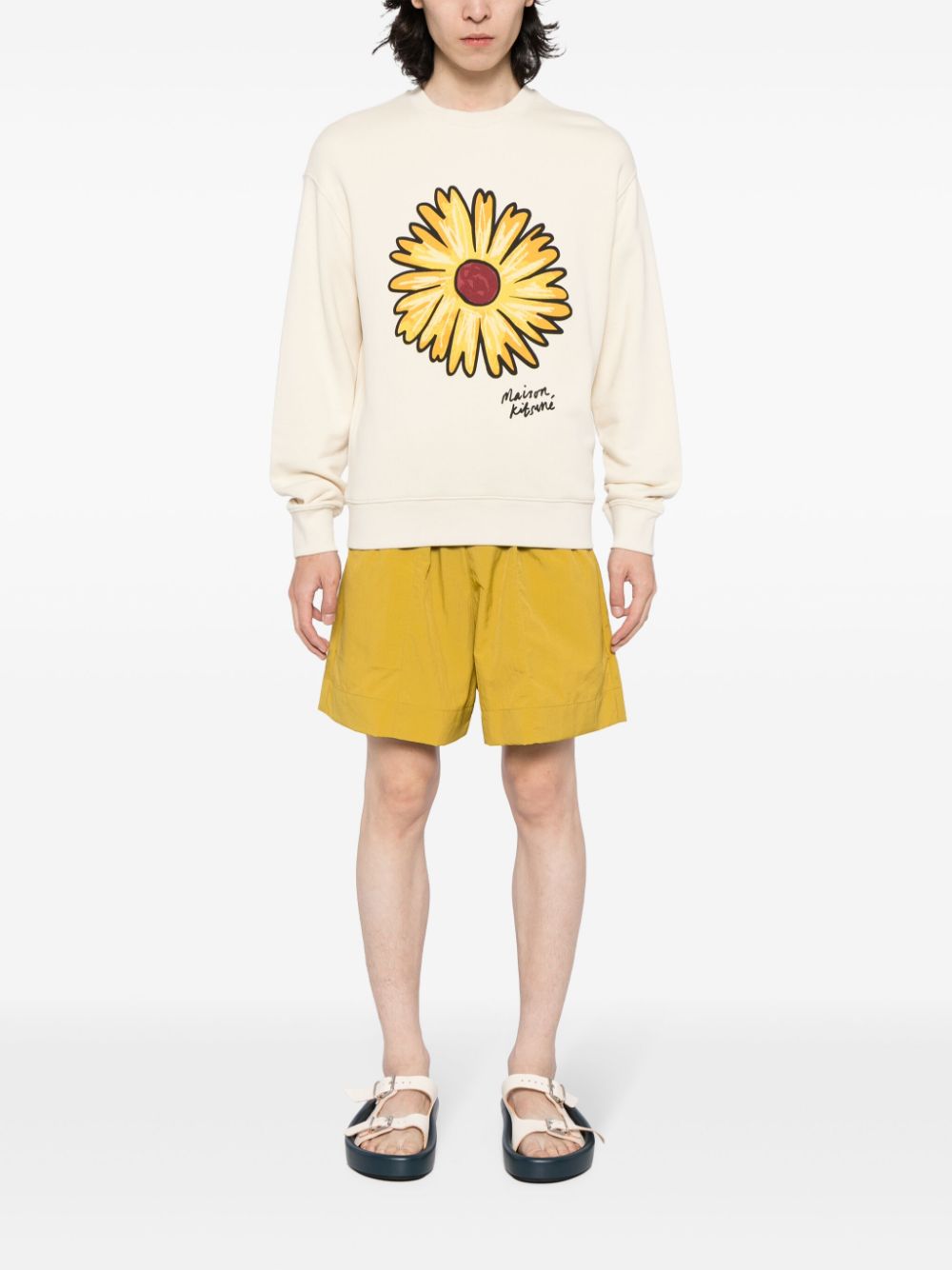 Men Sweatshirts Maison-Kitsune Maison Kitsuné Sunflower Motif Long Sleeve Sweater Neutrals