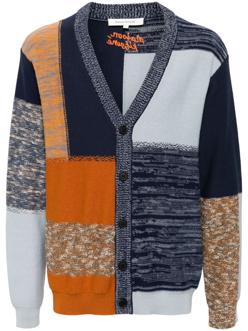 Men Cardigans Maison-Kitsune Maison Kitsuné V-neck Knit Cardigan Blue