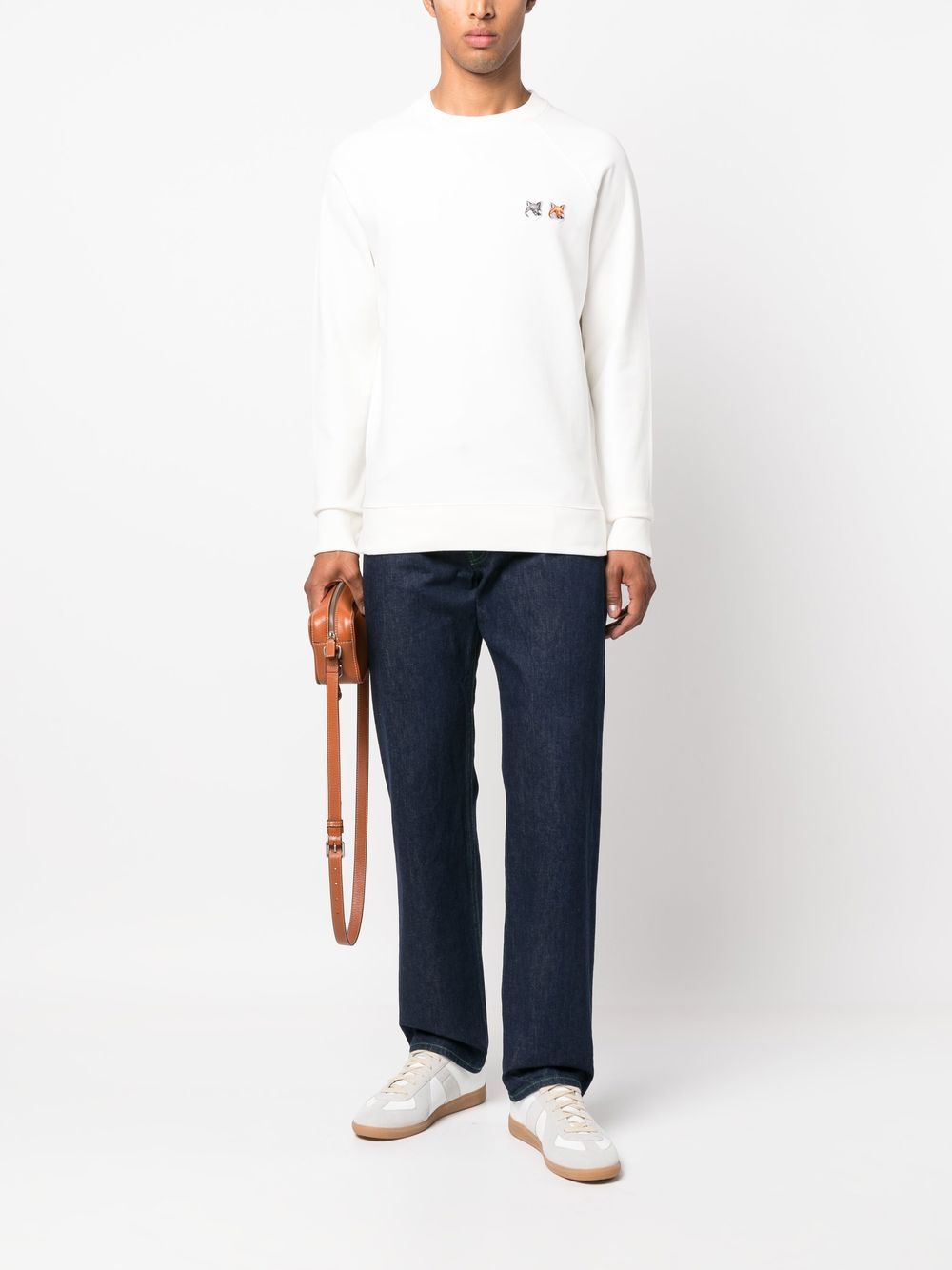 Maison Kitsuné fox-patch crew-neck Sweatshirt Neutrals Maison-Kitsune Men Sweatshirts