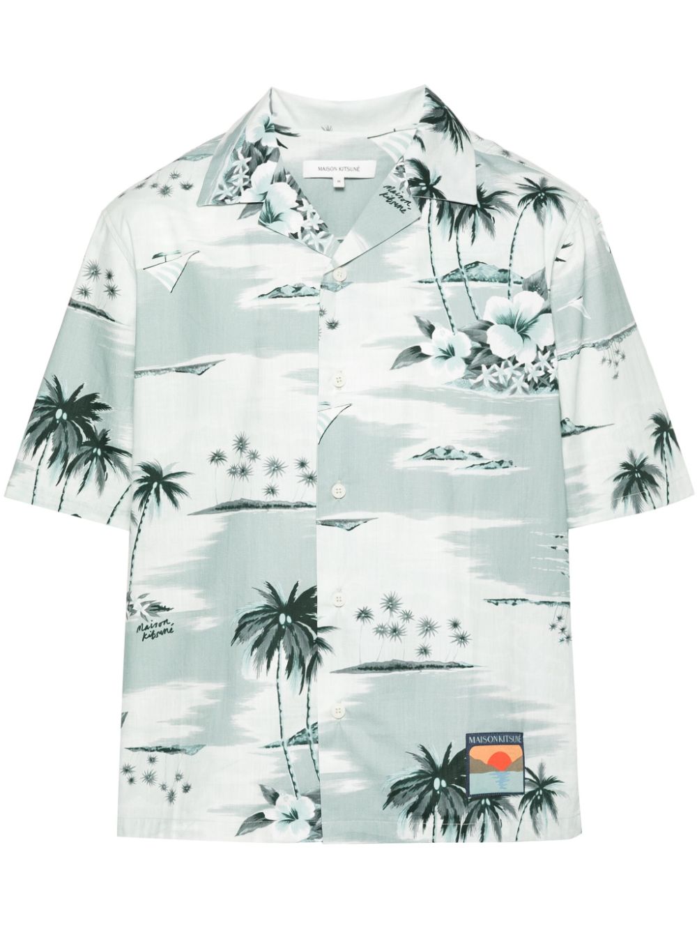 Maison Kitsuné island-print Bowling Shirt Blue Men Shirts Maison-Kitsune