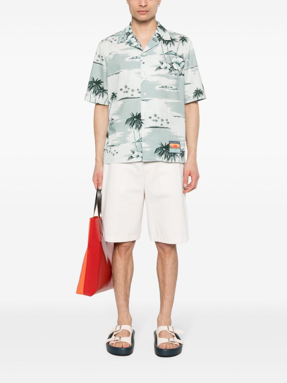 Maison Kitsuné island-print Bowling Shirt Blue Men Shirts Maison-Kitsune