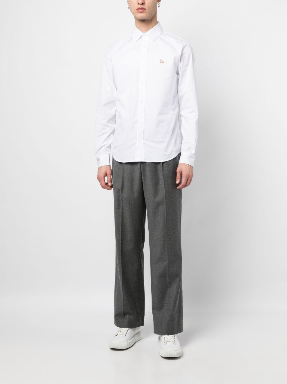 Maison Kitsuné fox-motif button-up Cotton Shirt White Maison-Kitsune Men Shirts