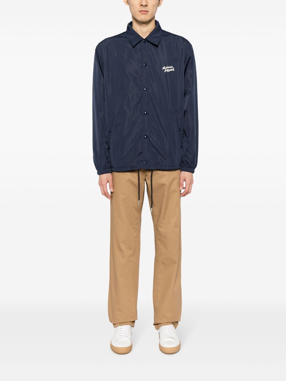 Maison-Kitsune Shirt Jackets Men Maison Kitsuné logo-embroidered Drawstring Shirt Jacket Blue