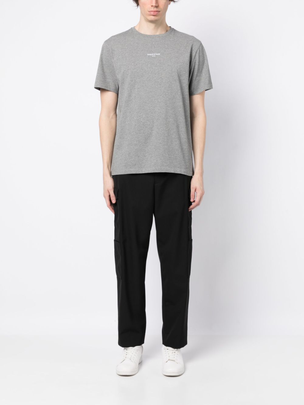 Maison-Kitsune Maison Kitsuné logo-embroidered Cotton T-shirt Grey Men T-Shirts