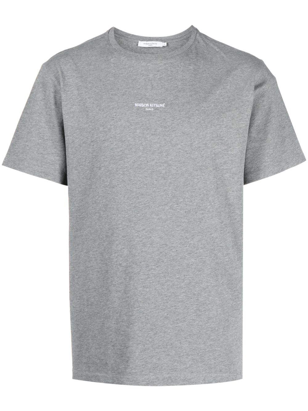 Maison-Kitsune Maison Kitsuné logo-embroidered Cotton T-shirt Grey Men T-Shirts