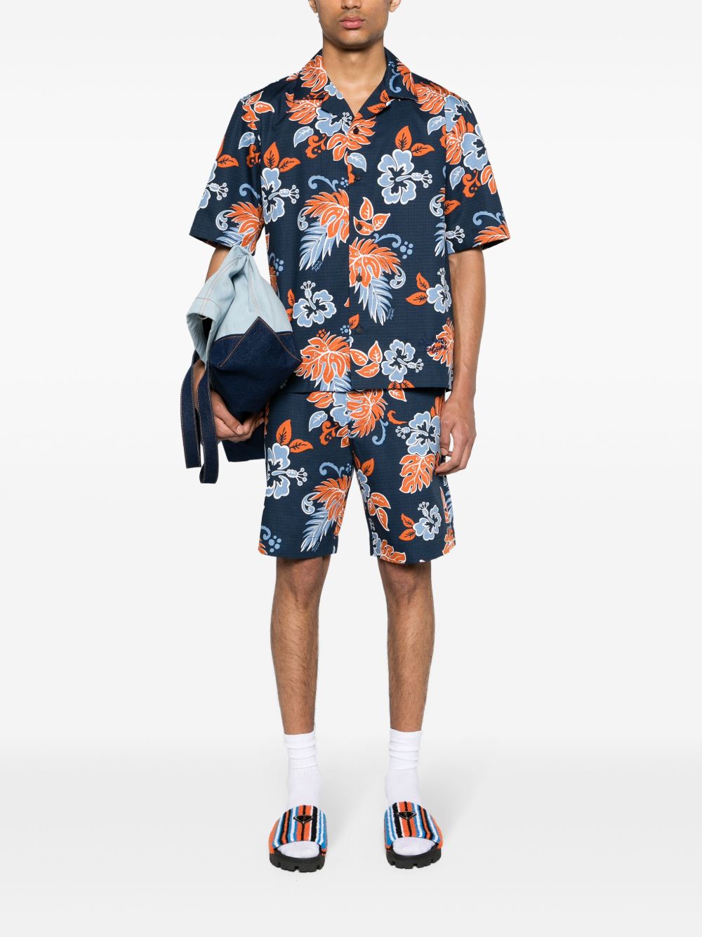 Maison-Kitsune Shirts Men Maison Kitsuné floral-print Ripstop Shirt Blue