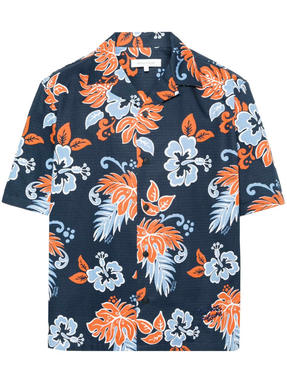 Maison-Kitsune Shirts Men Maison Kitsuné floral-print Ripstop Shirt Blue