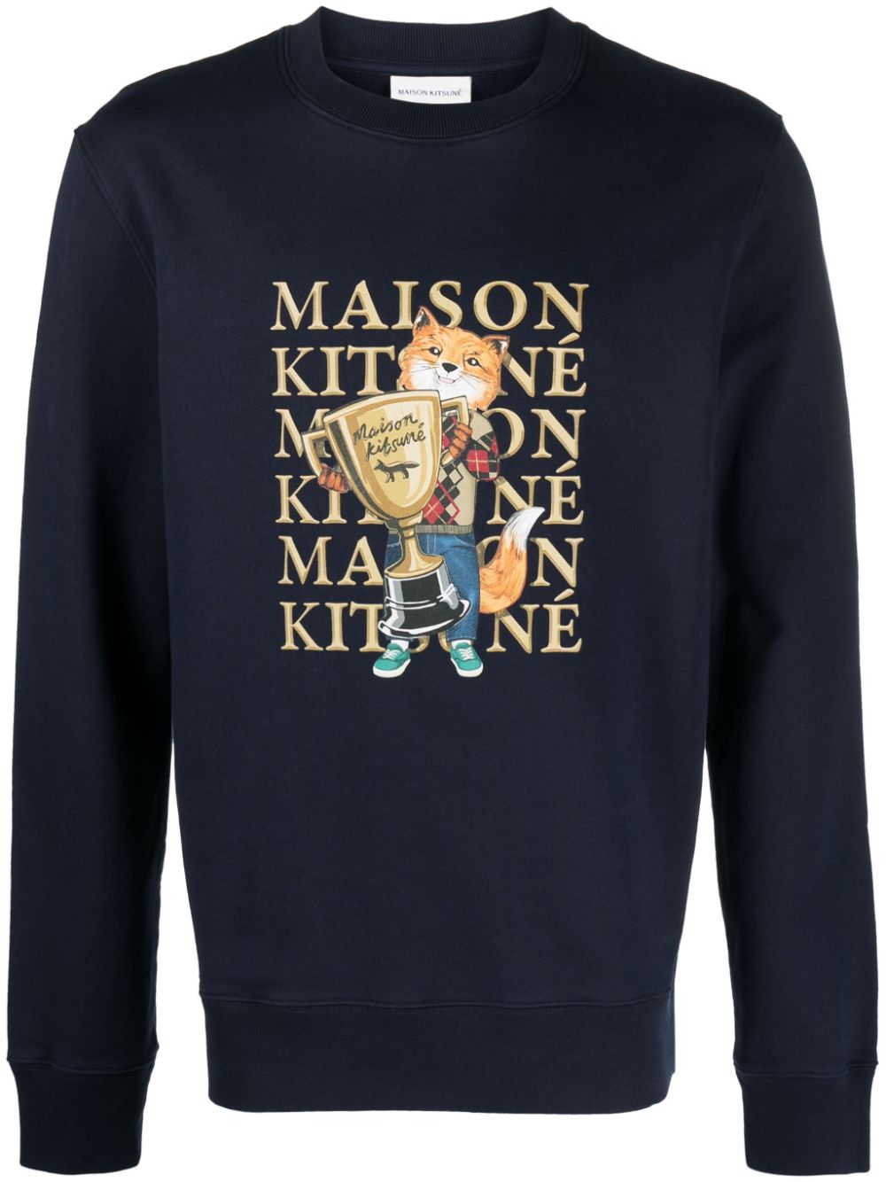 Maison Kitsuné Fox Champion Cotton Sweatshirt Blue Maison-Kitsune Men Sweatshirts