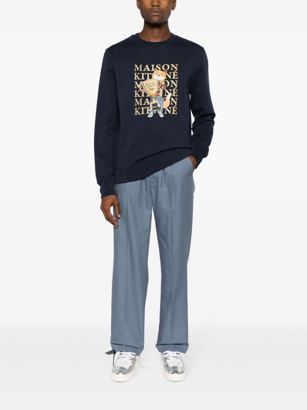 Maison Kitsuné Fox Champion Cotton Sweatshirt Blue Maison-Kitsune Men Sweatshirts