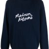 Maison Kitsuné logo-embroidered Wool Jumper Blue Maison-Kitsune Men Knitted Sweaters