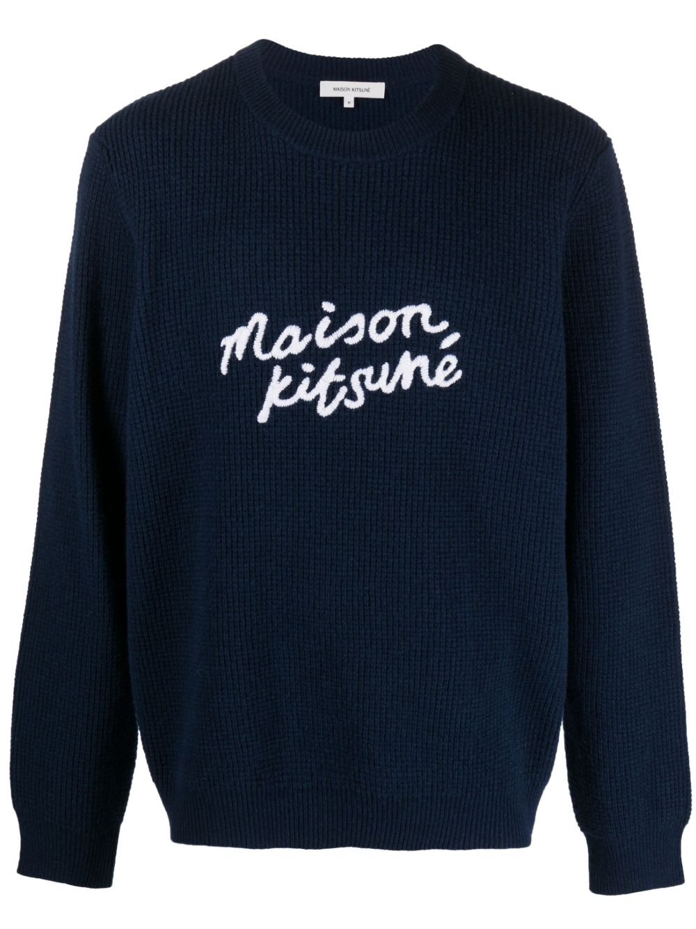 Maison Kitsuné logo-embroidered Wool Jumper Blue Maison-Kitsune Men Knitted Sweaters