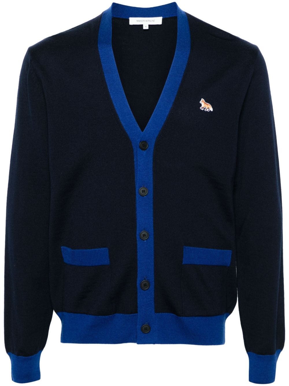 Maison Kitsuné Baby Fox-patch Wool Cardigan Blue Maison-Kitsune Men Cardigans