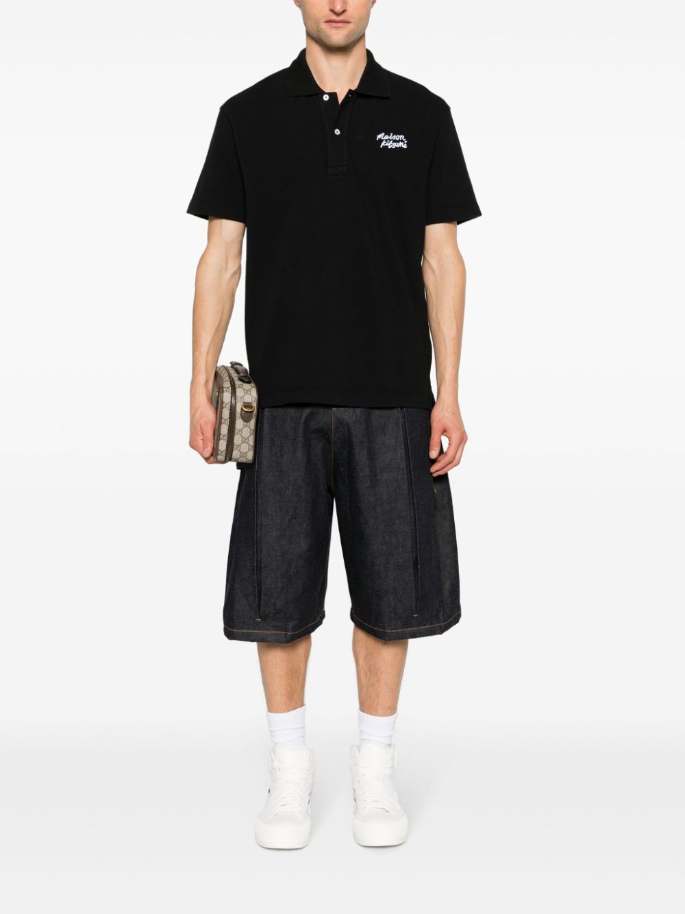 Maison-Kitsune Polo Shirts Men Maison Kitsuné Handwriting logo-embroidered Polo Shirt Black