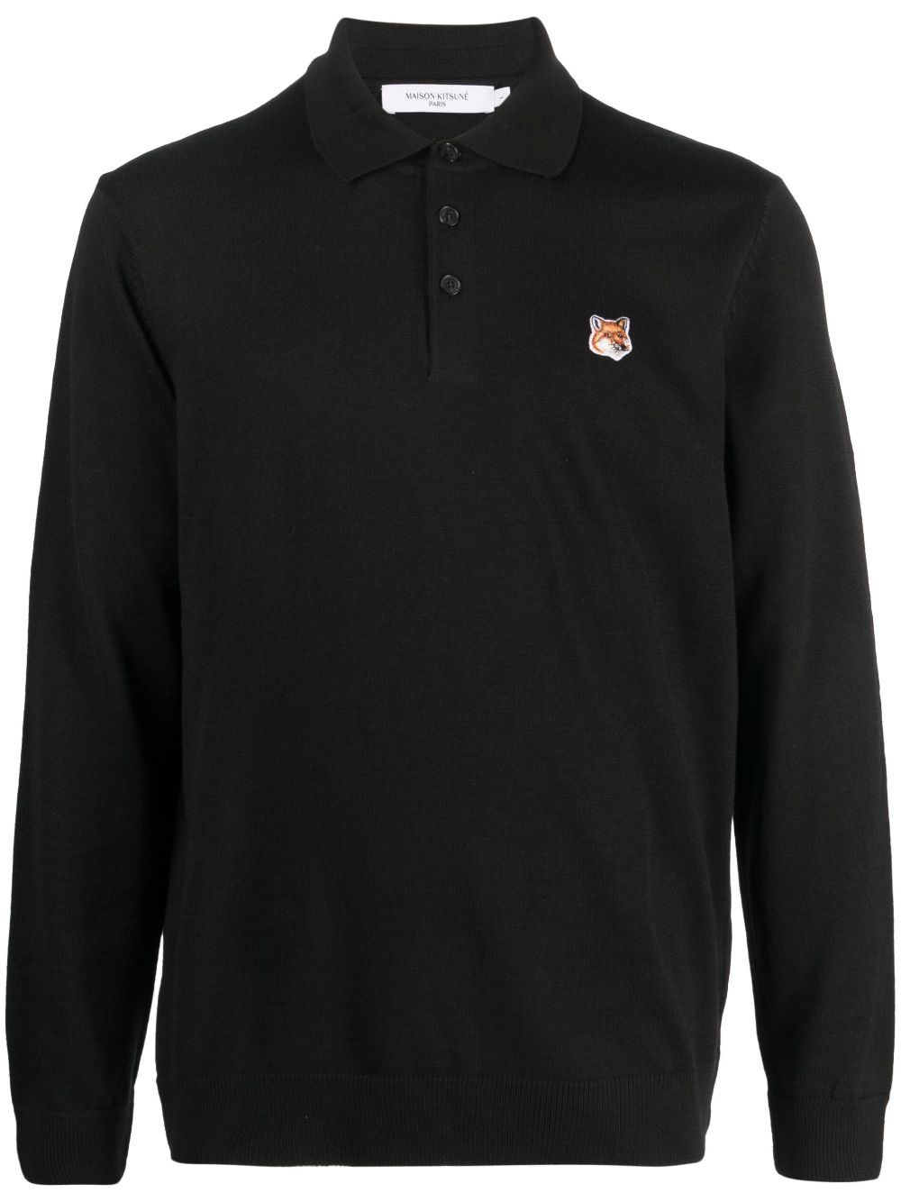 Men Knitted Sweaters Maison-Kitsune Maison Kitsuné Fox-patch long-sleeve Polo Black