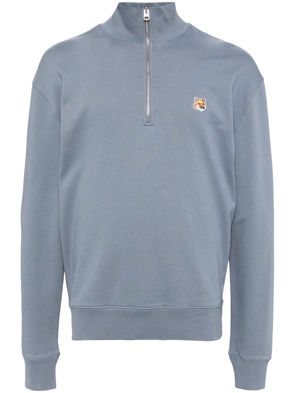 Maison Kitsuné Fox Head-patch half-zip Sweatshirt Blue Men Sweatshirts Maison-Kitsune