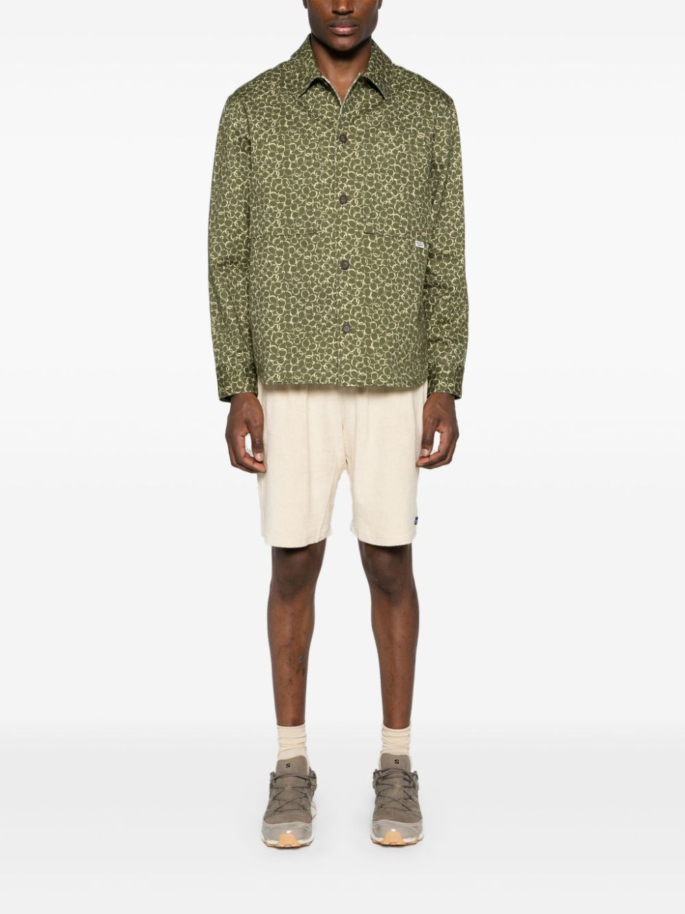 Maison-Kitsune Maison Kitsuné floral-print Cotton Shirt Jacket Green Men Shirt Jackets