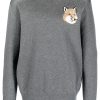 Maison-Kitsune Maison Kitsuné fox-motif Cotton Jumper Grey Men Knitted Sweaters